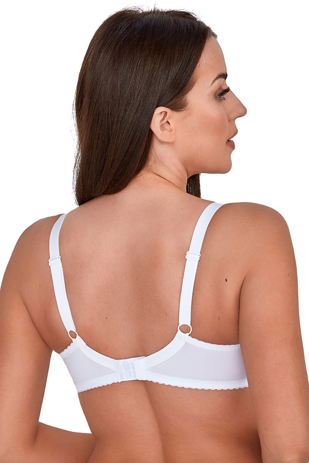 Beautiful pure white soft lace bra from Gaia, showcasing a modern, feminine silhouette suitable for warm weather.