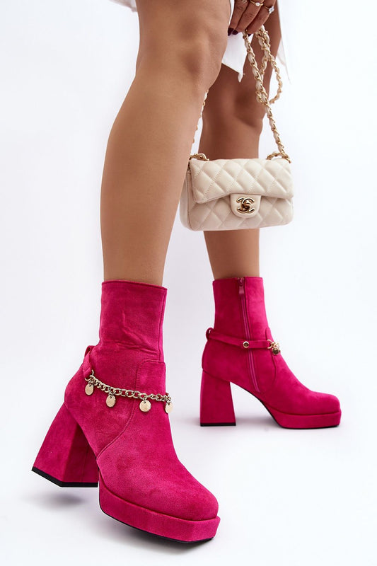 Chic block heel boots in eco-suede by Step in Style featuring a stylish chain embellishment, ideal for fashionable autumn outfits.
