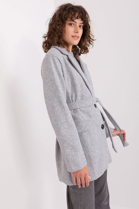 Front view of Och Bella's sophisticated women's coat, highlighting its smooth texture and versatile fit ideal for transitional weather.