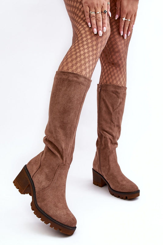 Elegant women's thigh-high boots made of luxurious eco-suede by Step in Style, showcasing a sleek zipper and a comfortable 6.5 cm heel for effortless glamour.