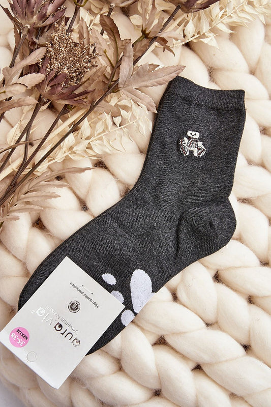Elegant cotton ankle socks featuring adorable heart patterns and teddy bear motif, crafted by Step in Style for colder days.