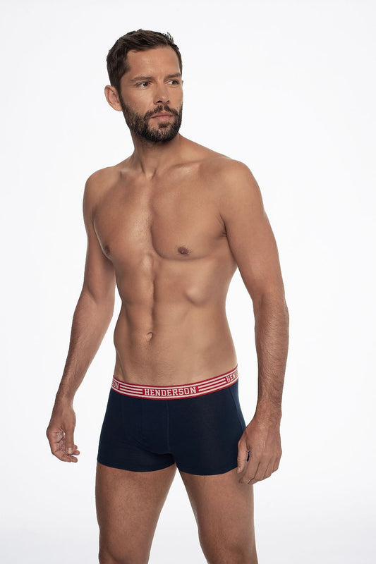 Luxury Henderson Men's Cotton Boxers Set showcased in two-piece packaging, highlighting a classic patterned style and logo detail.