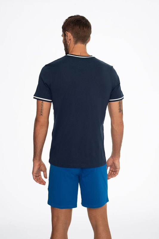 Luxury Henderson Men's Cotton Bathrobe featuring a short-sleeve design and adjustable waist, ideal for comfortable lounging.