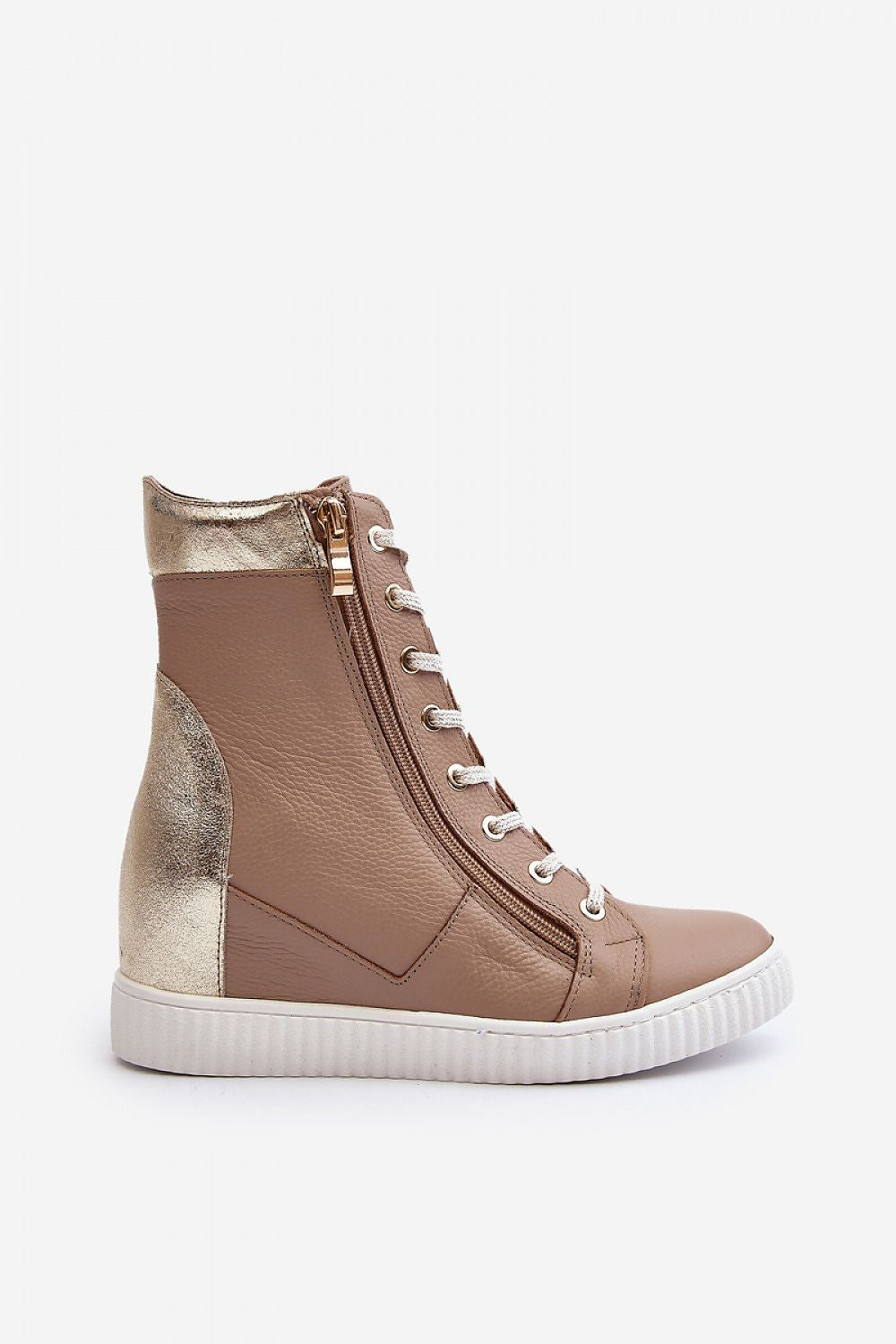 Elegant and stylish women's ankle-length wedge heel sneakers made from natural leather, designed by Step in Style, showcasing a modern fusion of comfort and luxury.