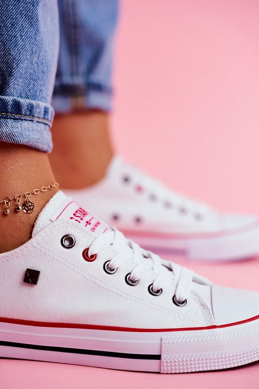 Luxurious low-top white lace-up sneakers from Step in Style, perfect blend of vintage charm and modern comfort.