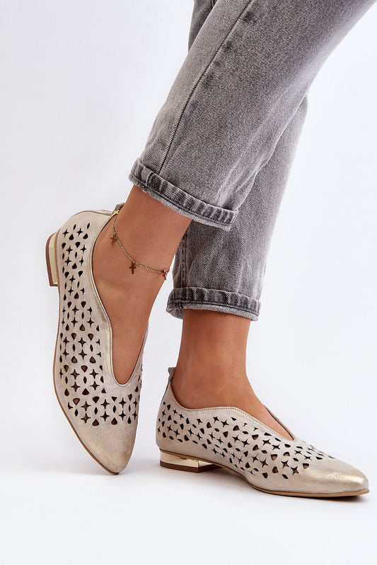 Elegant women's natural leather ballerina flats with stylish openwork upper by Step in Style, perfect for chic spring-summer outfits.