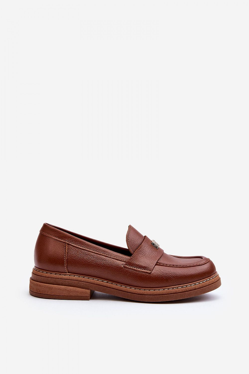 Classic side view of elegant brown women's moccasins, boasting a comfortable fit and luxurious leather finish, by Step in Style.