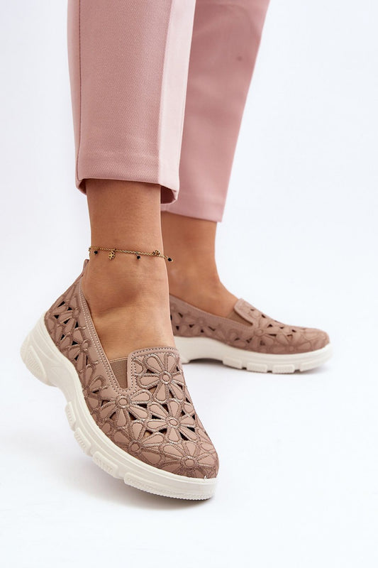 Stylish luxury eco leather women's half shoes featuring a floral openwork design, perfect for spring. Comfort slip-on model by Step in Style.