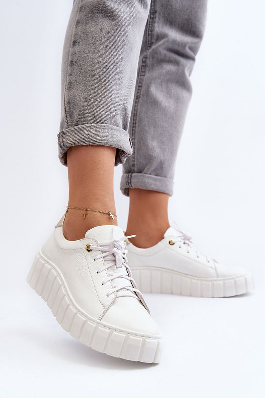 Stylish luxury women's shoes crafted from natural leather by Step in style, showcasing a robust rubber platform and timeless lacing, ideal for chic everyday wear.