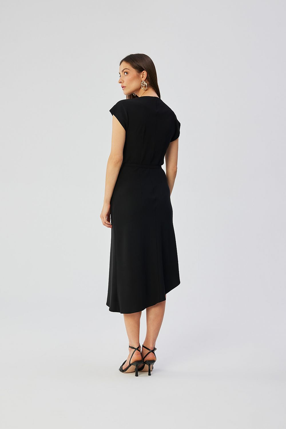 Stylove Midi Cocktail Dress with an emphasis on the elegant belt detail, perfect for various occasions, made in Poland with a focus on quality and style.
