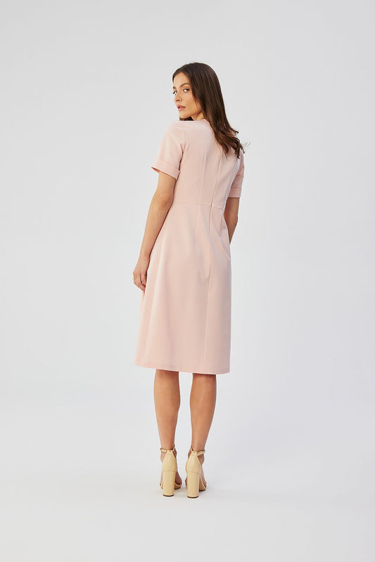 Stylove A-Line Cocktail Dress with short rolled sleeves, below-the-knee length, and feminine silhouette, perfect for formal occasions and everyday elegance.