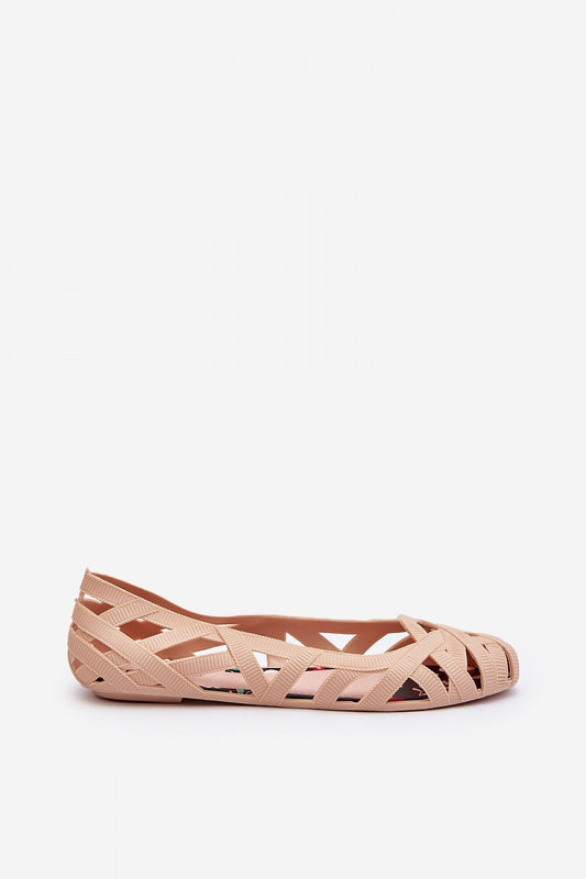 Elegant Step in style women's rubber ballerina flats with almond-shaped nose and stylish decorative stripes for a chic summer look.