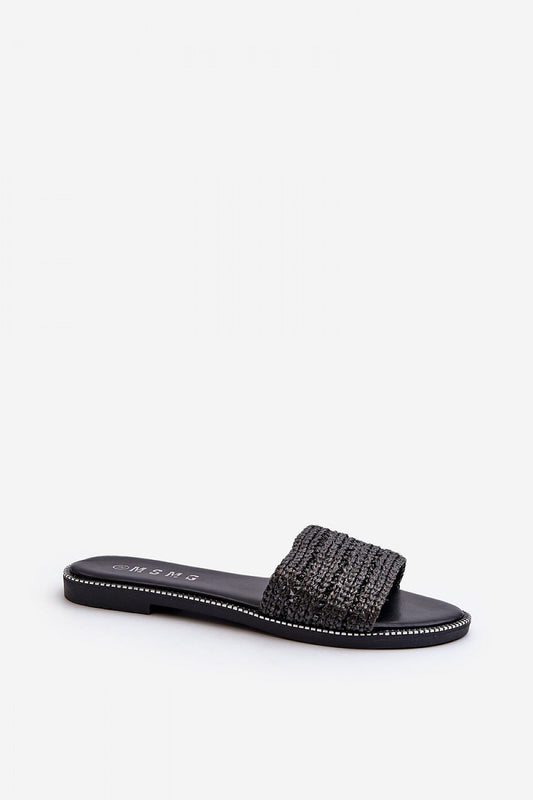 Elegant black braided flip-flops by Step in Style, featuring a wide strap, perfect for chic summer outfits.