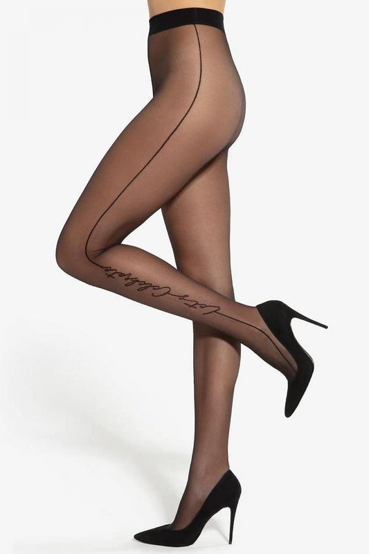 Chic Luxury Gatta women's tights with a matte texture and decorative imitation seam, paired with stylish black high heels for a classy ensemble.
