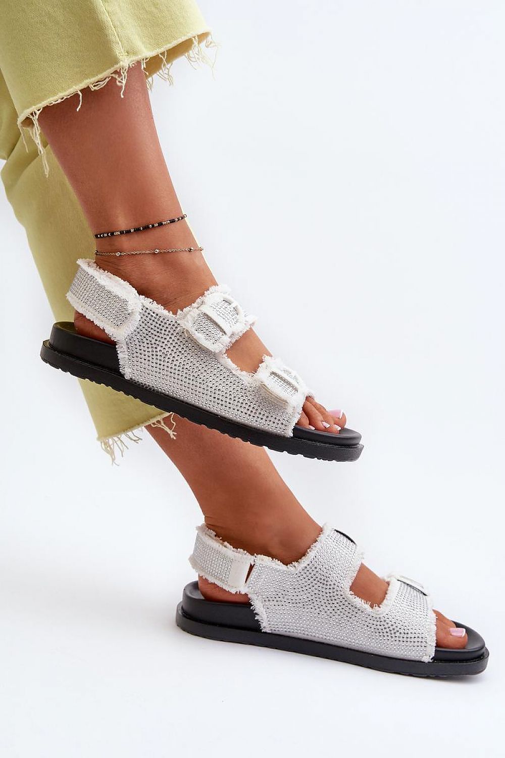 Luxurious decorated textile sandals for women, featuring a comfortable platform and adjustable Velcro straps by Step in Style.