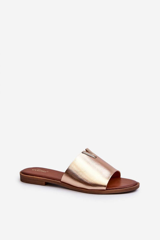 Stylish women's eco leather flip-flops with flat heel and chic gold detailing, offered by Step in Style for summer elegance.