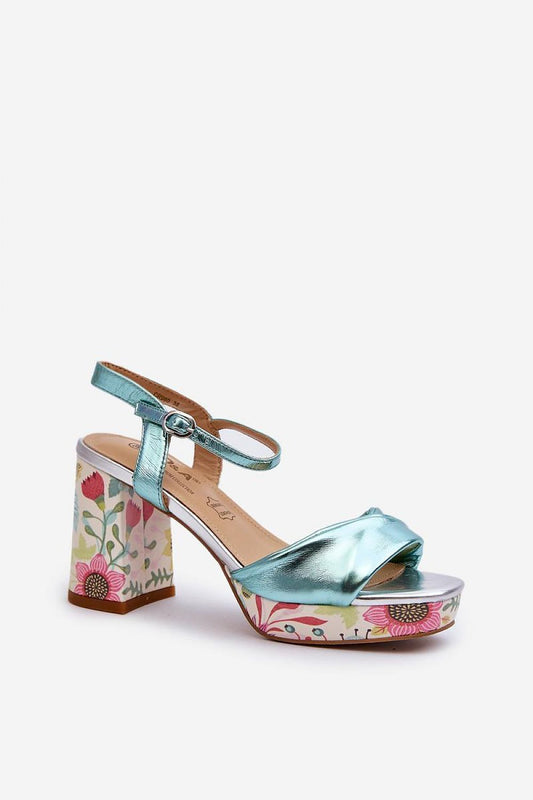 Elegant Women's Floral Pattern Heel Sandals with Comfortable Leather Insole by Step in Style, showcasing a sophisticated design and 9cm block heel.