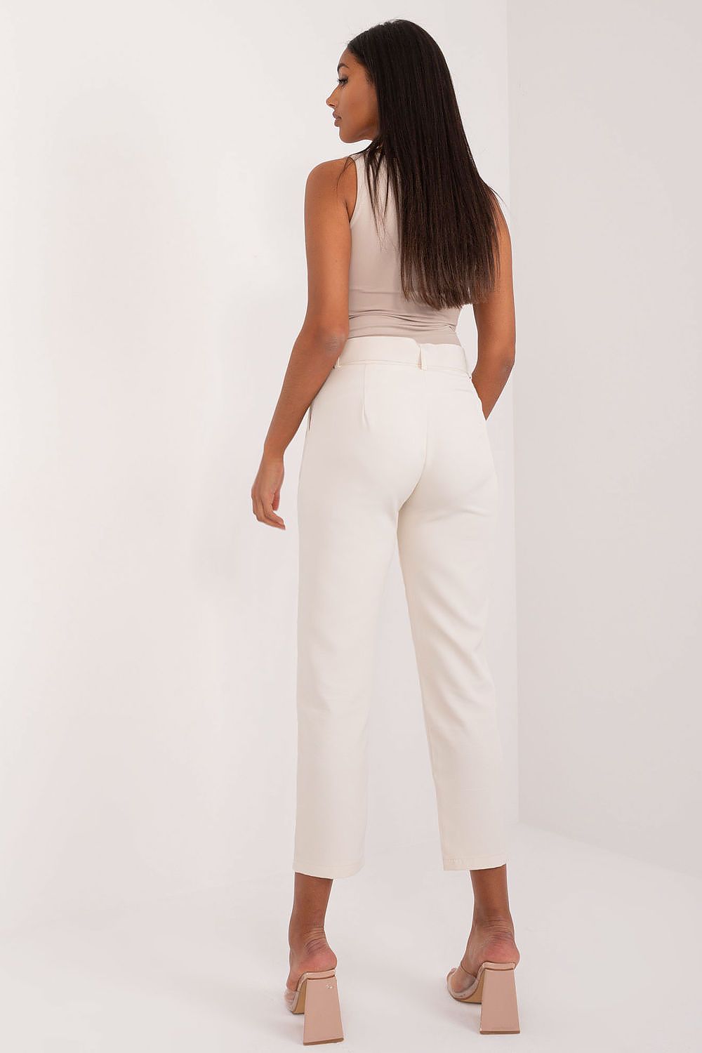 Och Bella women's straight leg chino trousers displayed on a model, perfect for both formal and casual settings, exemplifying sophisticated fashion.