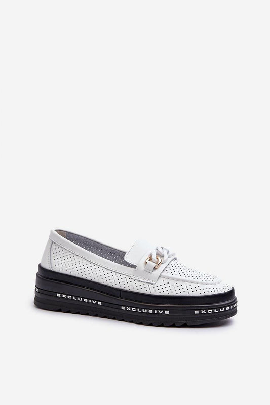 Stylish Step in Style women's loafers crafted from genuine leather, showcasing a chic chain detail and soft cushioned platform for all-day ease.