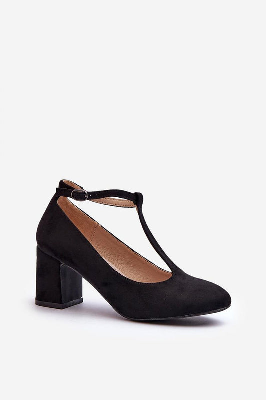 Stylish women's block heel pumps made from eco-suede by Step in Style, showcasing a chic design with rounded toes and an adjustable buckle strap for a custom fit.