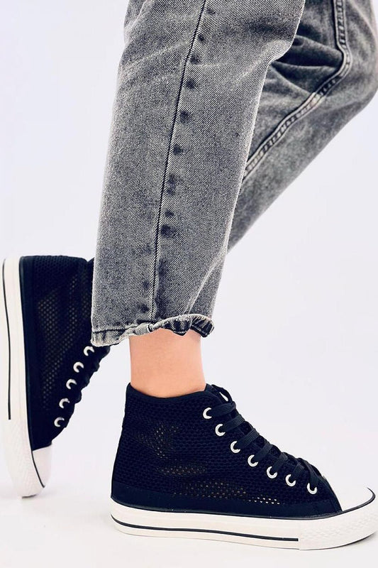 Chic details of Inello's Lace-Up Women's High Top Mesh Sneakers encapsulating contemporary fashion with breathable mesh.