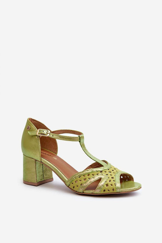 Maciejka Women's Genuine Leather Heel Sandals in elegant design featuring a 6cm block heel and adjustable buckle strap, perfect for special occasions - Step in style.