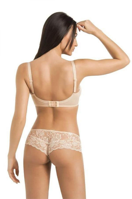 Luxurious beige lace Victoria Bra with Underwire by Teyli tailored for a perfect fit, featuring delicate straps and an alluring high-waisted design for everyday sophistication.