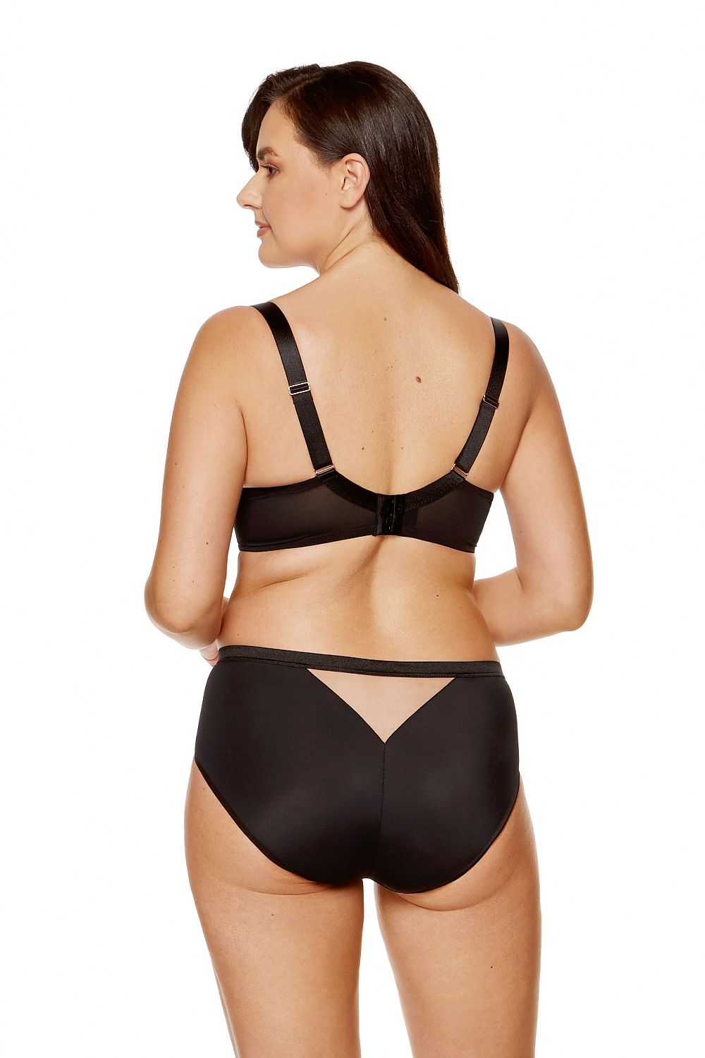 Close-up of Gorteks black and beige floral lace panties with intricate tulle and mesh design, showcasing exquisite craftsmanship and comfort.