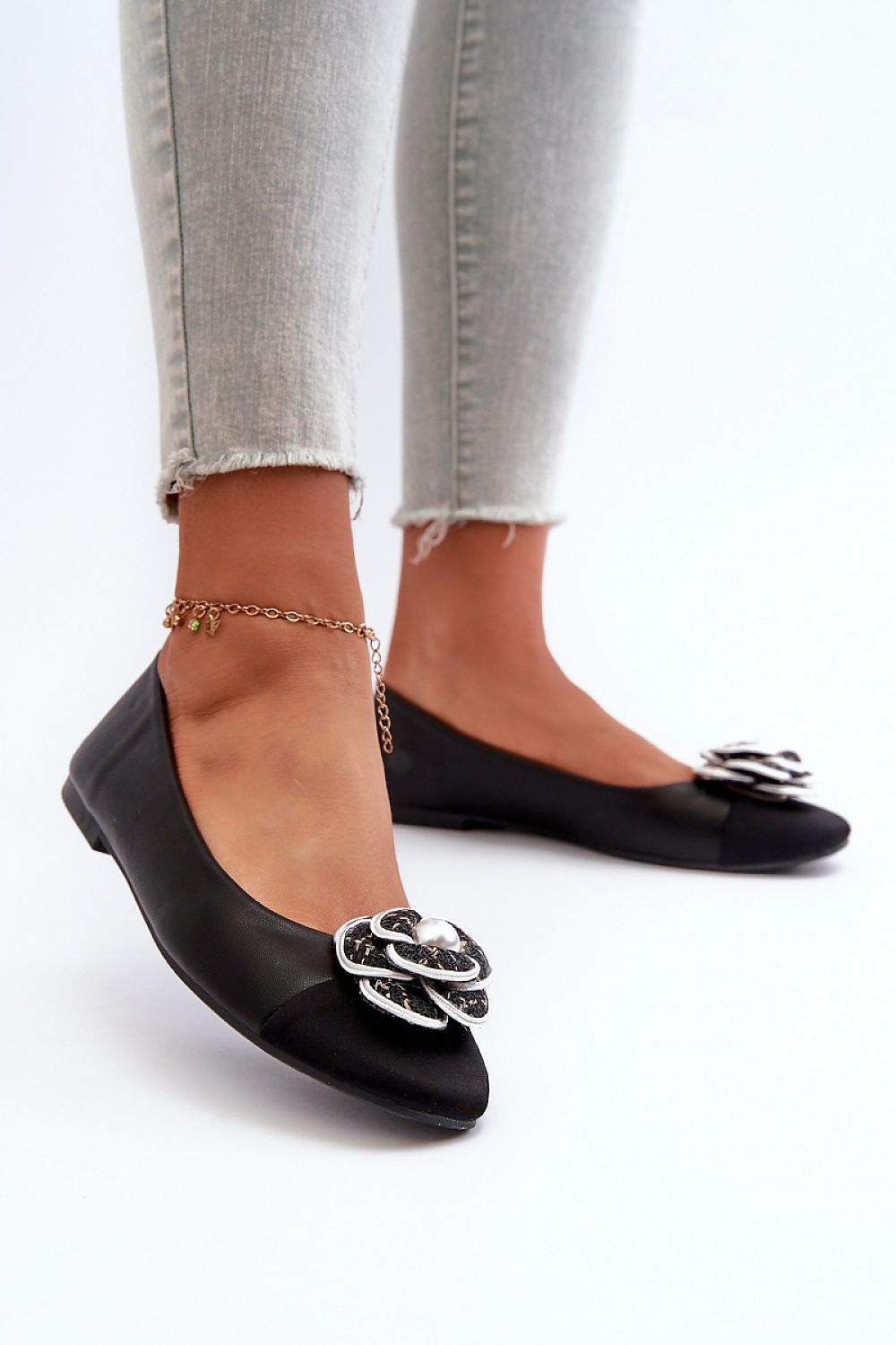 Fashionable women's eco leather ballet flats with a soft comfort insole and floral accents, offered by Step in Style for effortless elegance.