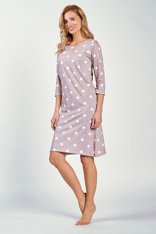 Soft and comfortable Taro nightgown elegantly designed with a round neckline and pre-knee length for a sophisticated sleepwear look.