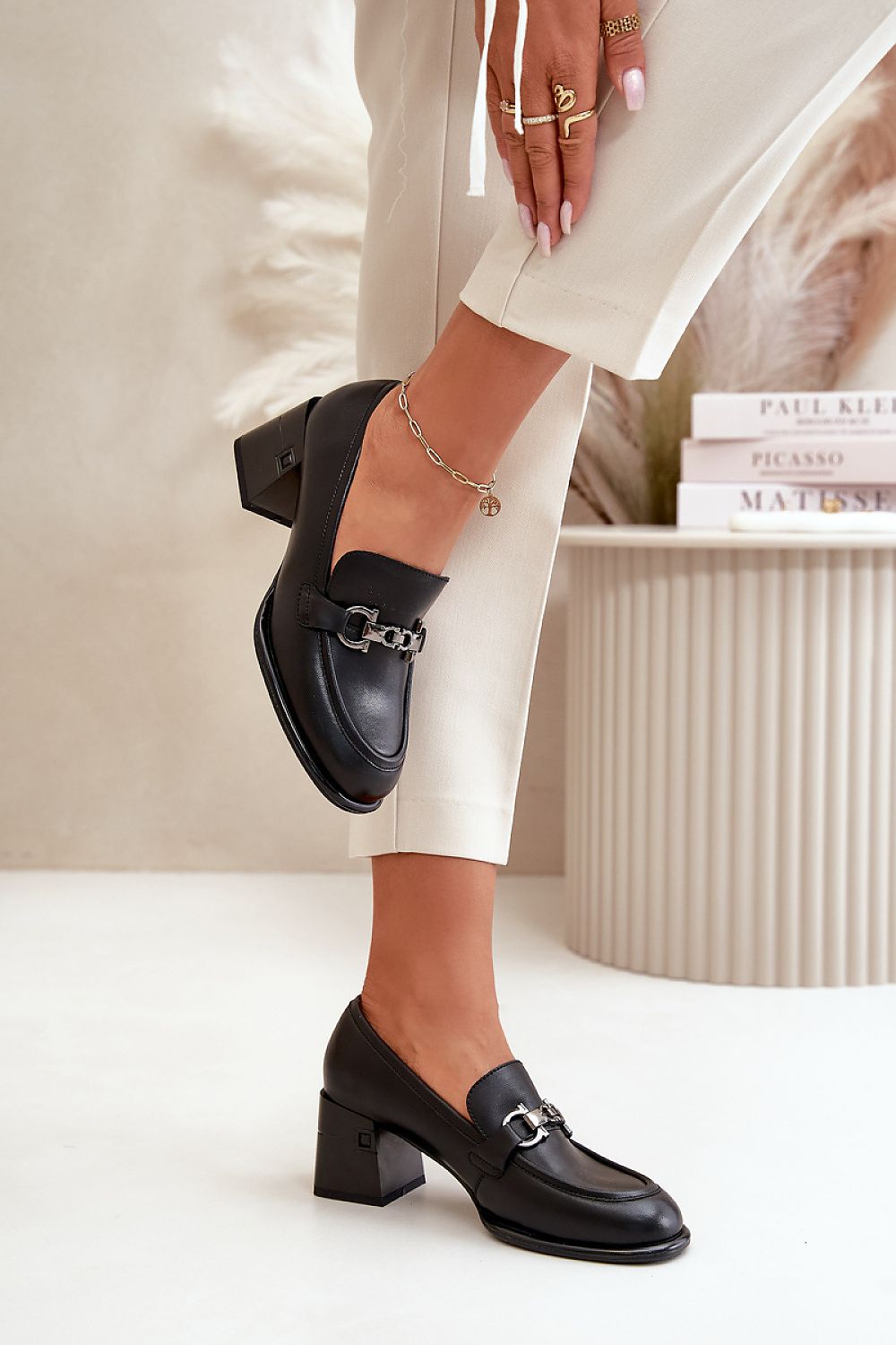 Vinceza exquisite natural leather low heels for women, designed with a 6.5cm block heel for comfort and elegance.