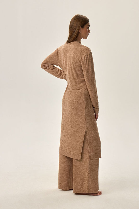 Elegant Henderson Fudge bathrobe showcasing its plush knit texture and stylish design, ideal for cozy home wear.