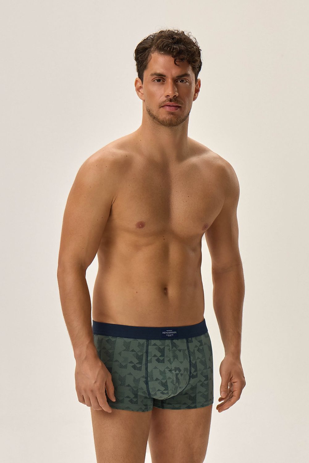Trendy geometric green cotton boxers by Henderson, expertly crafted for style and a luxurious feel.