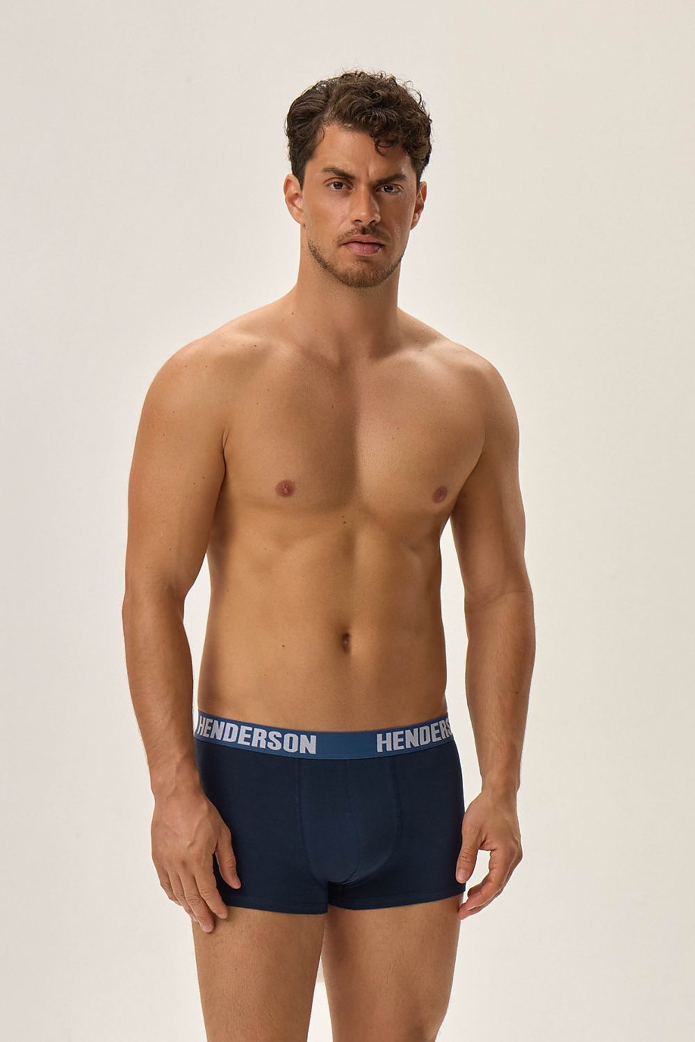 Stylistic display of Henderson Jarl Men's Boxer Set, combining 95% cotton and 5% spandex for exceptional fit and luxurious feel.