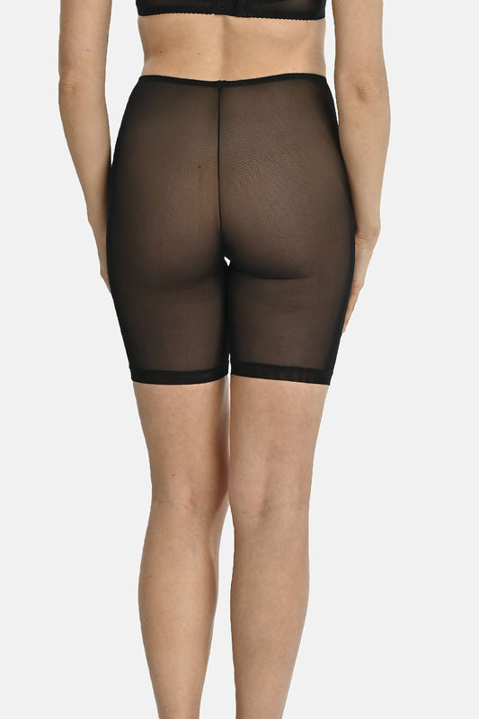 Elegant high-waisted knee-length black panties by Teyli, offering sophisticated comfort and modern style for women.