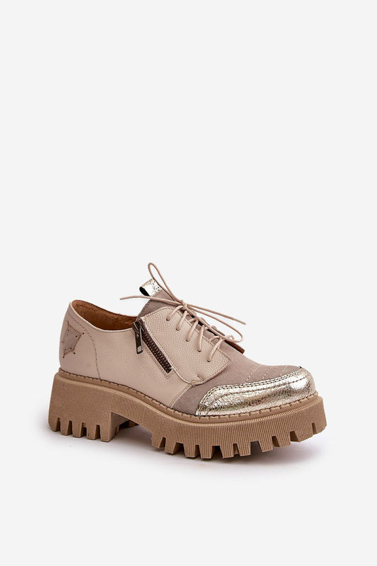 Elegant Maciejka women's half shoes in natural leather featuring lacing and zipper closure, showcasing a refined design perfect for any occasion by Step in Style.