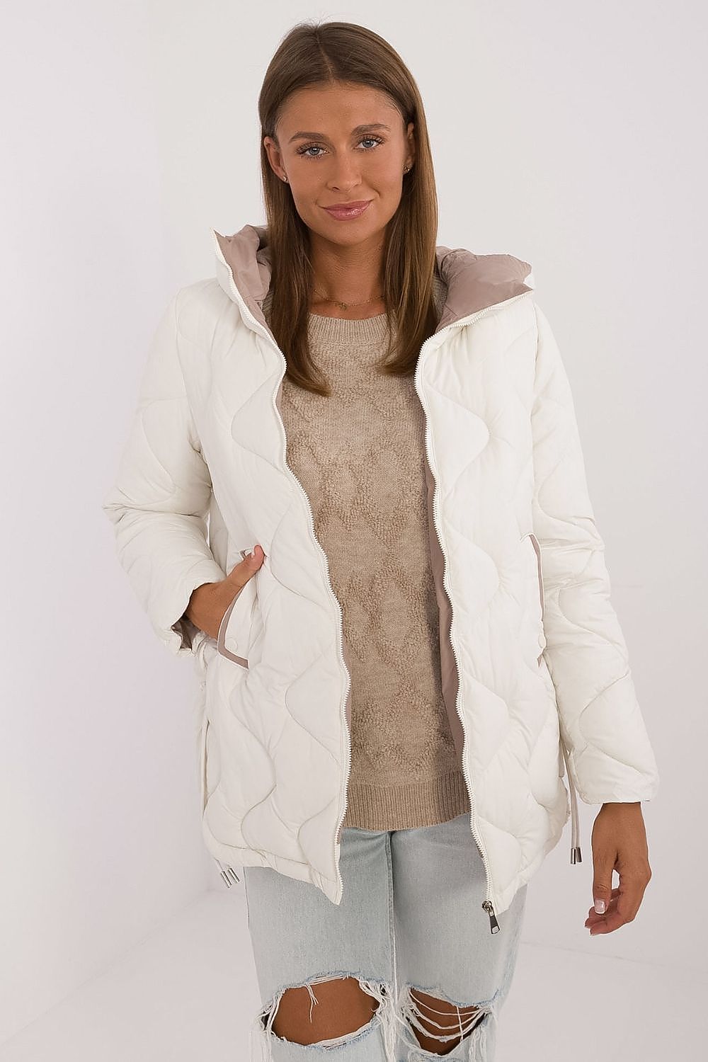 Fashionable Women's MBM Quilted Jacket with practical hood and slip pockets, combining comfort and functionality.