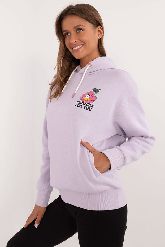 Luxurious women's Sublevel sweatshirt with hood showcasing stylish prints and comfortable pockets, perfect for casual outings.