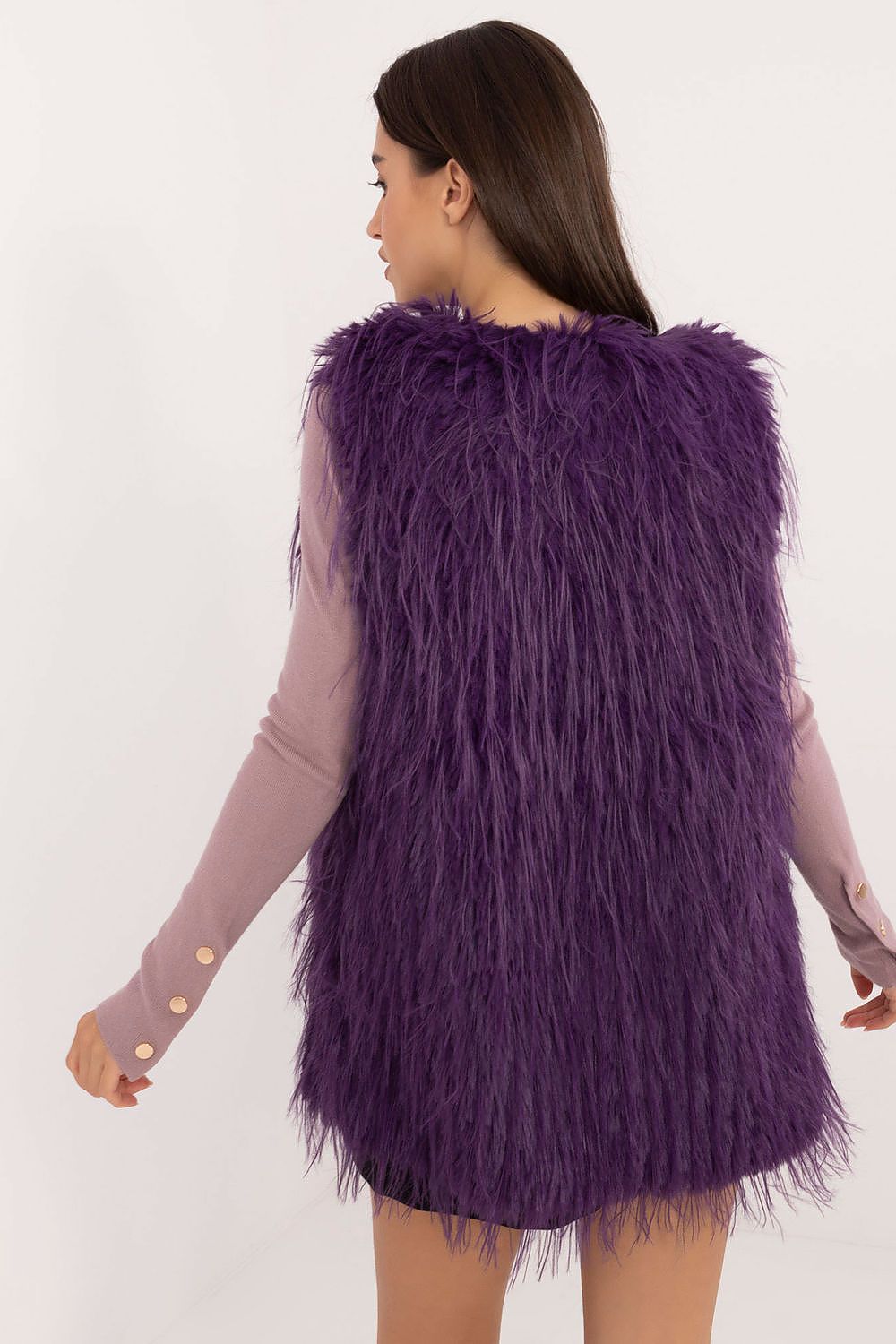 Luxury elegant women’s casual fur vest by AT, hoodless and insulated, made from 100% polyester, ideal for layering on colder days, available in sizes S to XL.