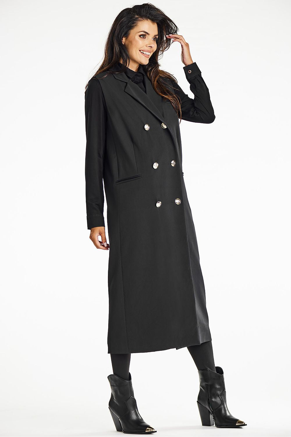 Stylish double-breasted maxi vest by Awama, exquisite detailing and elegant lining, perfect for modern women's fashion with a luxurious touch.