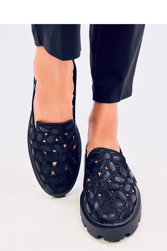 Sophisticated women's moccasins with a floral pattern, designed by Inello for ultimate comfort and style, showcasing a delicate openwork finish.