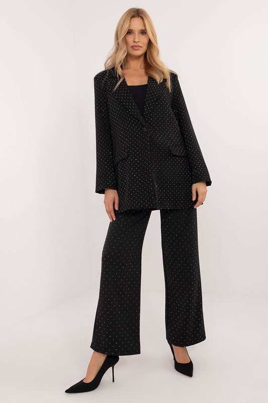 Chic long sleeve Women's Blazer from Italy Moda featuring a sophisticated button fastening and eye-catching glitter details.