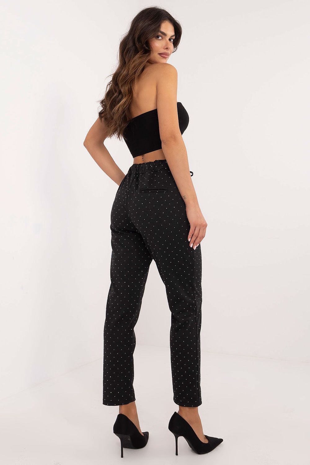 Elegant High Rise Tracksuit Trousers with Rhinestones by Italy Moda, showcasing a sophisticated blend of fashion and comfort, ideal for casual and formal occasions.