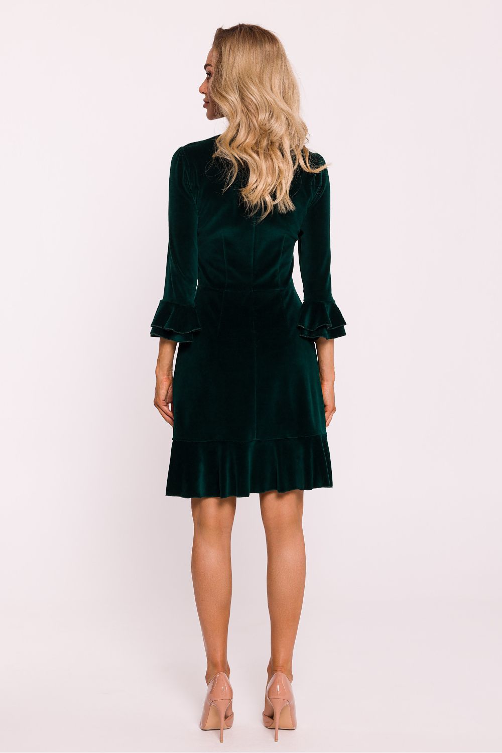 Fashionable and comfortable 7/8 sleeve dress by Moe made from soft velour knit, emphasizing elegance and style for modern women.