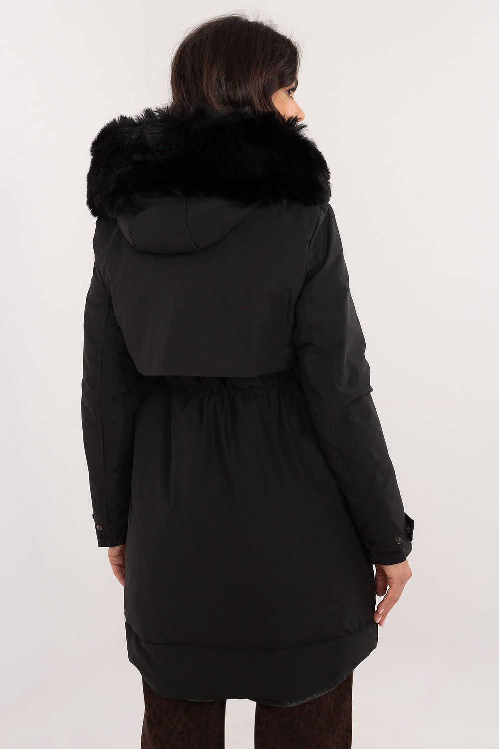 Luxury quilted jacket by Factory Price featuring a detachable fur hood, stylish waist belt, and convenient zipper pockets, perfect for elegant winter wear in sizes S to XXL.