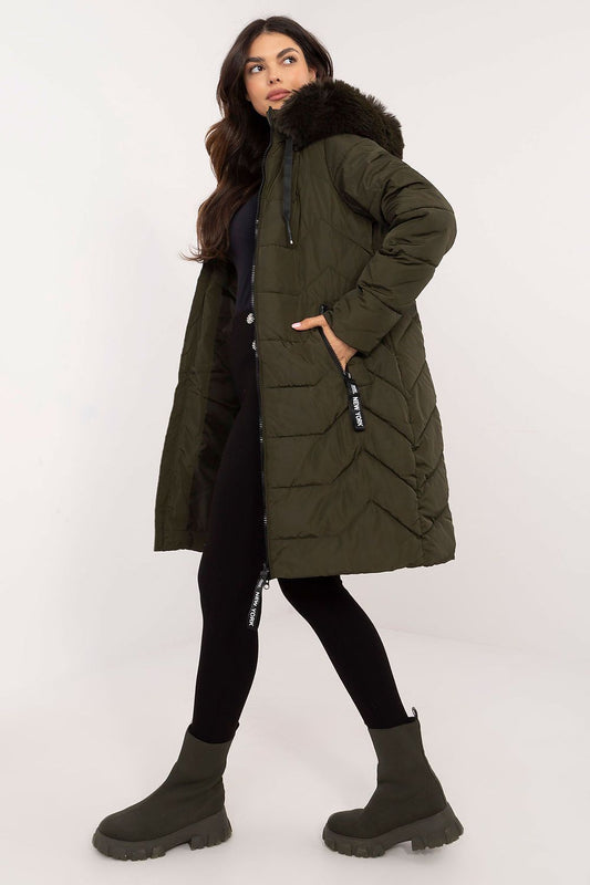 Luxury women's quilted down jacket with detachable fur hood from Factory Price, perfect for autumn and winter fashion.