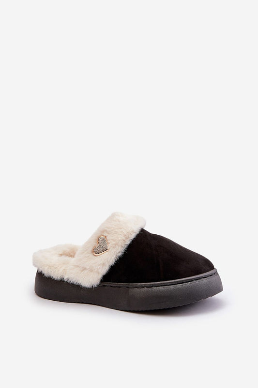 Adorable thick platform women's fur slippers adorned with heart motifs by Step in Style, crafted for ultimate comfort and warmth at home.