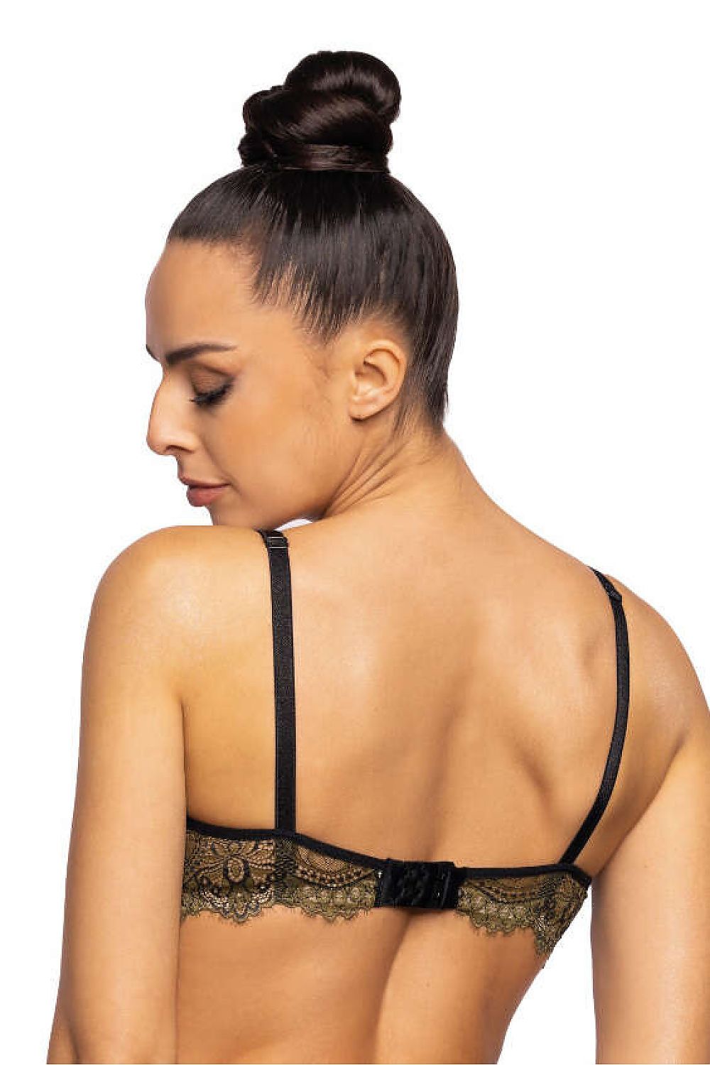 Stylish Chelsea Push-Up Bra by Mat, offering a flirtatious basque effect with non-detachable adjustable straps and a double-row hook closure.