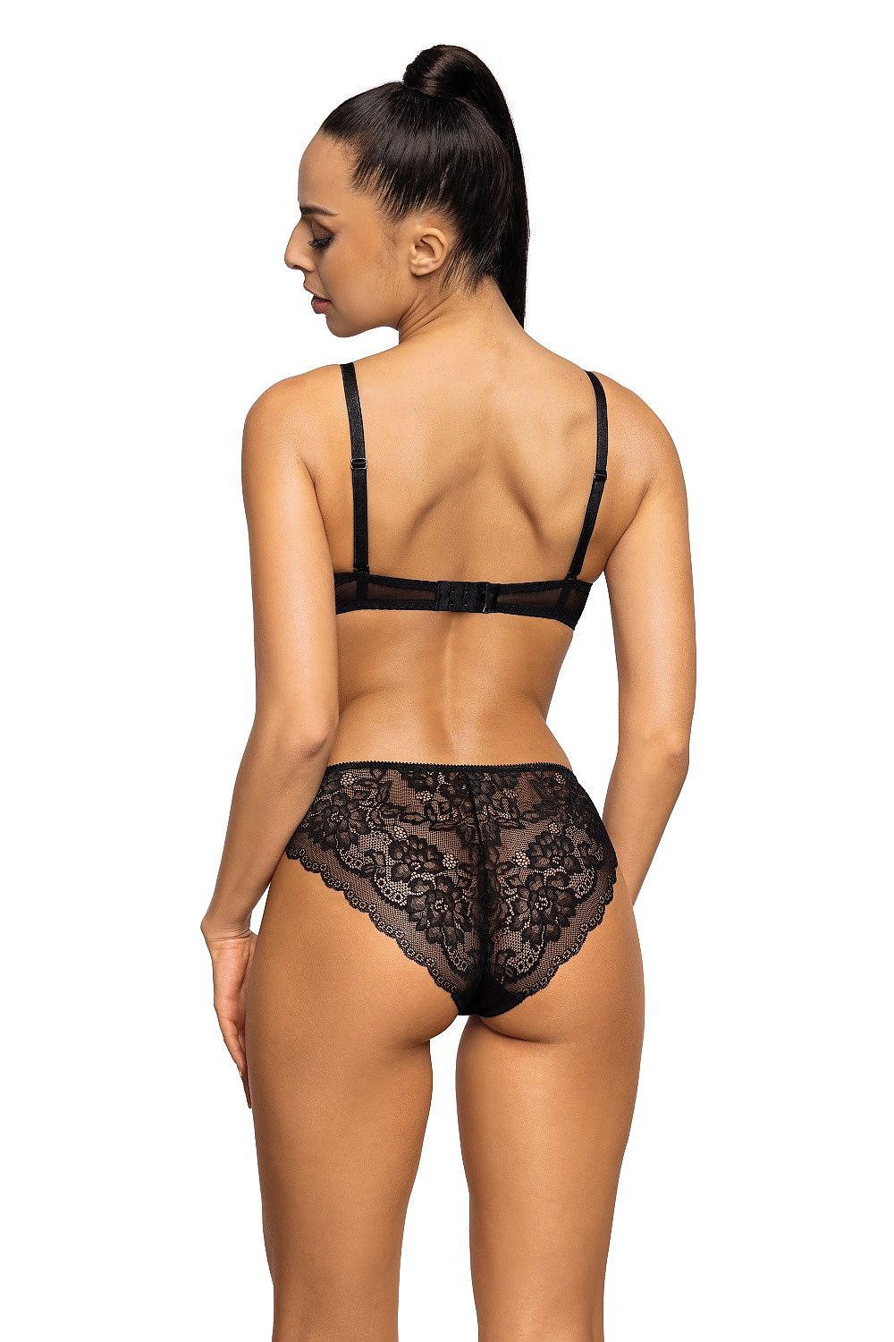Luxury Mollie Lace Panties by Mat, featuring intricate black lace and a seductive red mesh front, available in sizes EU 36-44 | US 4-12. Perfect for elegance and comfort.