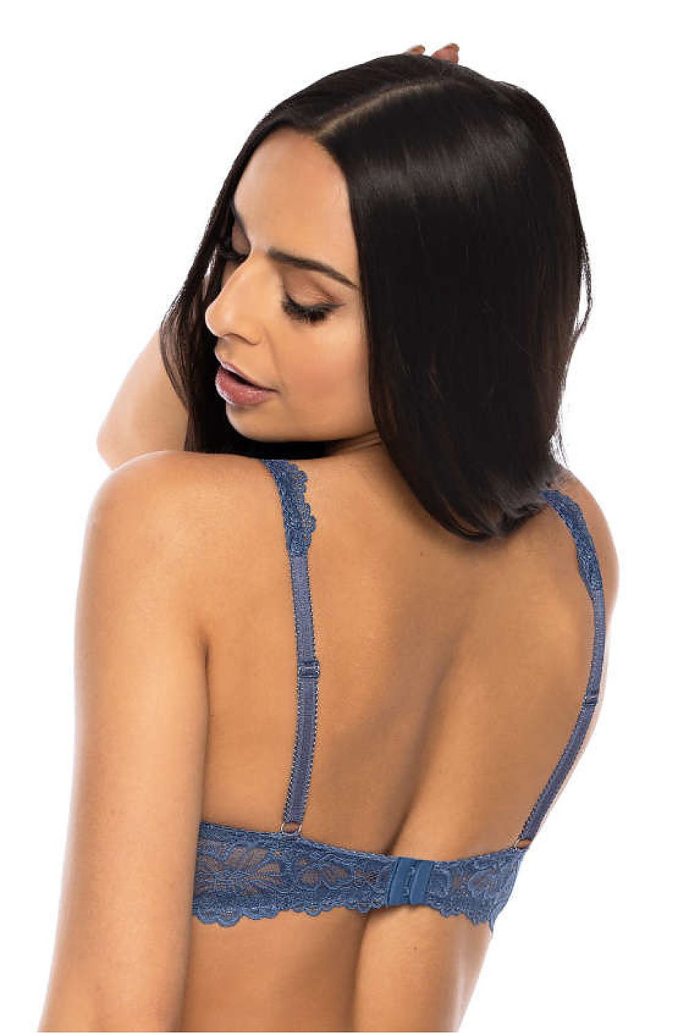 Luxurious Mat Carmela Bra in sapphire lace, exemplifying sophistication with adjustable straps and a stunning design.